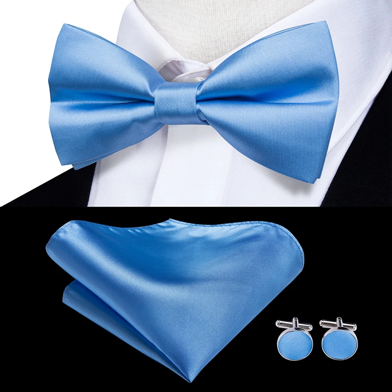 LH-505 Hi-Tie Мужской Шелковый плетеный галстук-бабочка для мужчин модный однотонный чистый синий свадебный комплект галстук-бабочка и карманные Квадратные Запонки