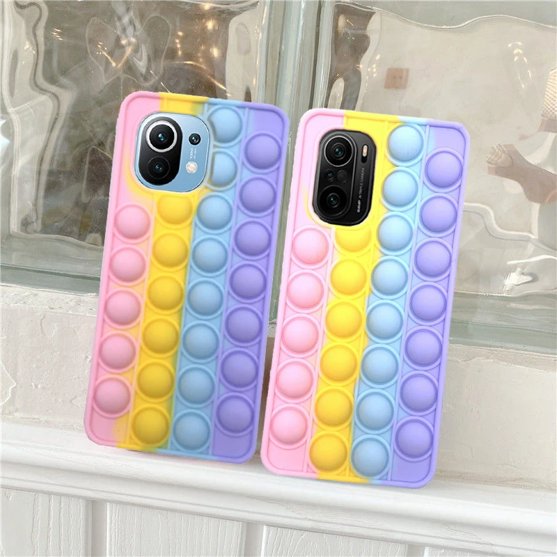 For Redmi Note 9 Pro 9S 7 8 Pro Push Pop Bubble Fidget Toy Soft Case for Redmi 9 9T 9C 9A Mi Poco X3 M3 Sensory Stress Reliver