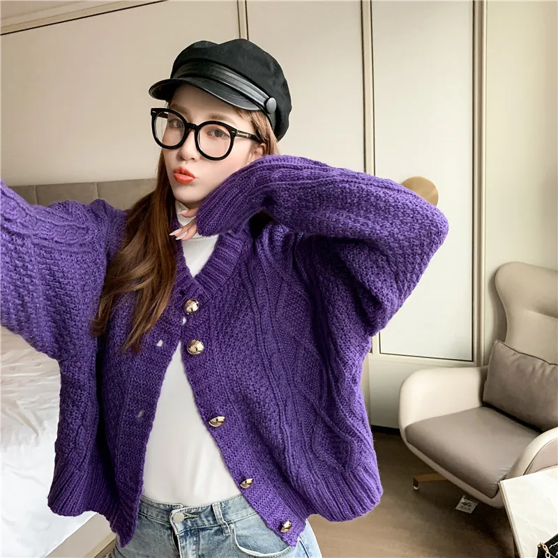 

2019 New Single-breasted Cardigans Sweater Casual Women Short Bat Sleeve Knit Coat Fashion Autumn Winter Loose Sweater Outwear