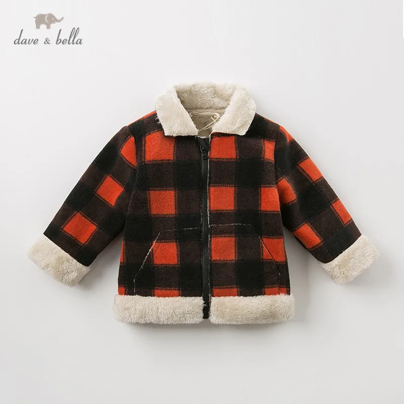 DBA10885 dave bella winter baby boys casual plaid zipper pockets coat children tops fashion infant toddler outerwear