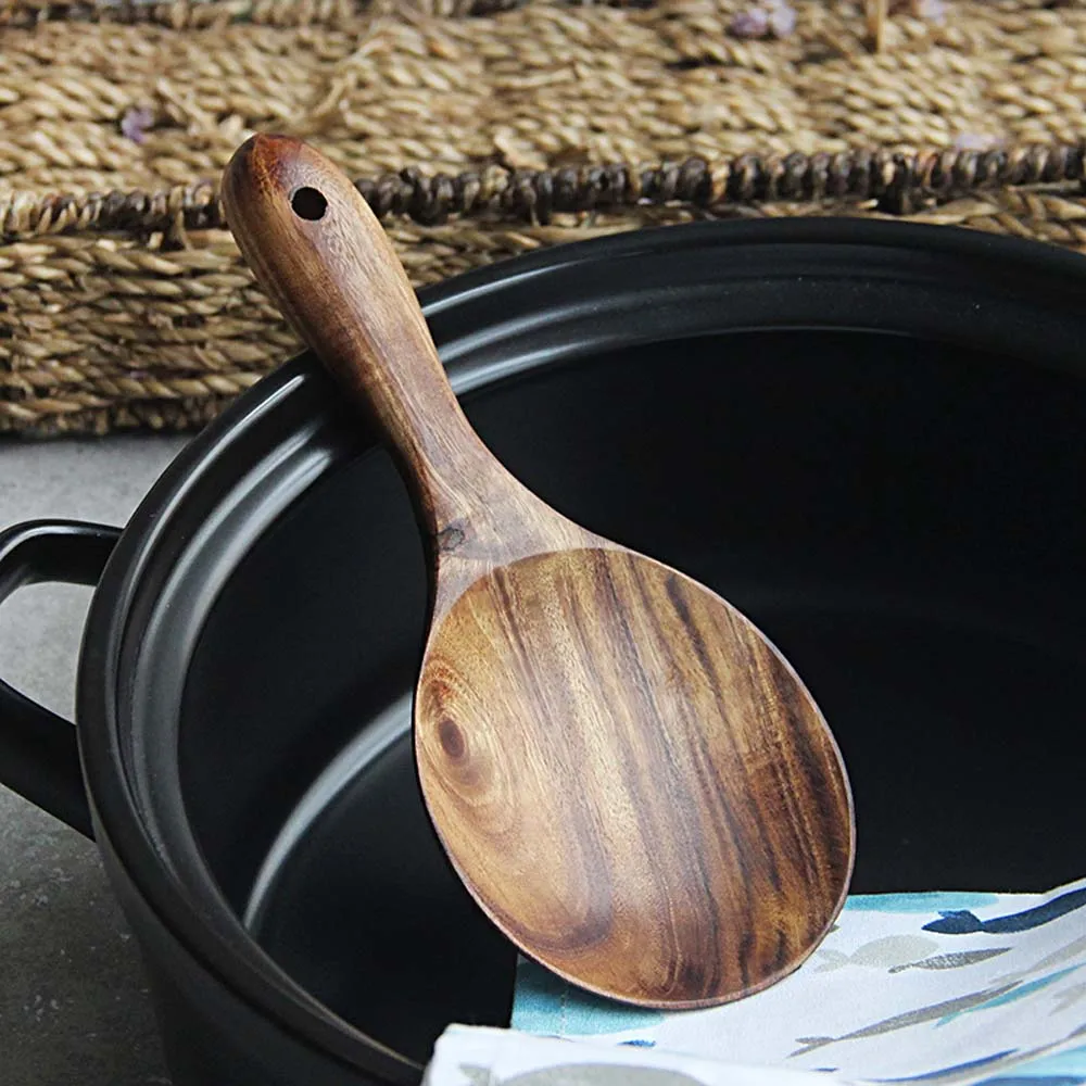 Wooden Kitchen Spoon Teak Wood Rice Spoon Rice Paddle Wood Tablespoon Big Potato Serving Spoon Wooden Kitchen Utensils Tableware