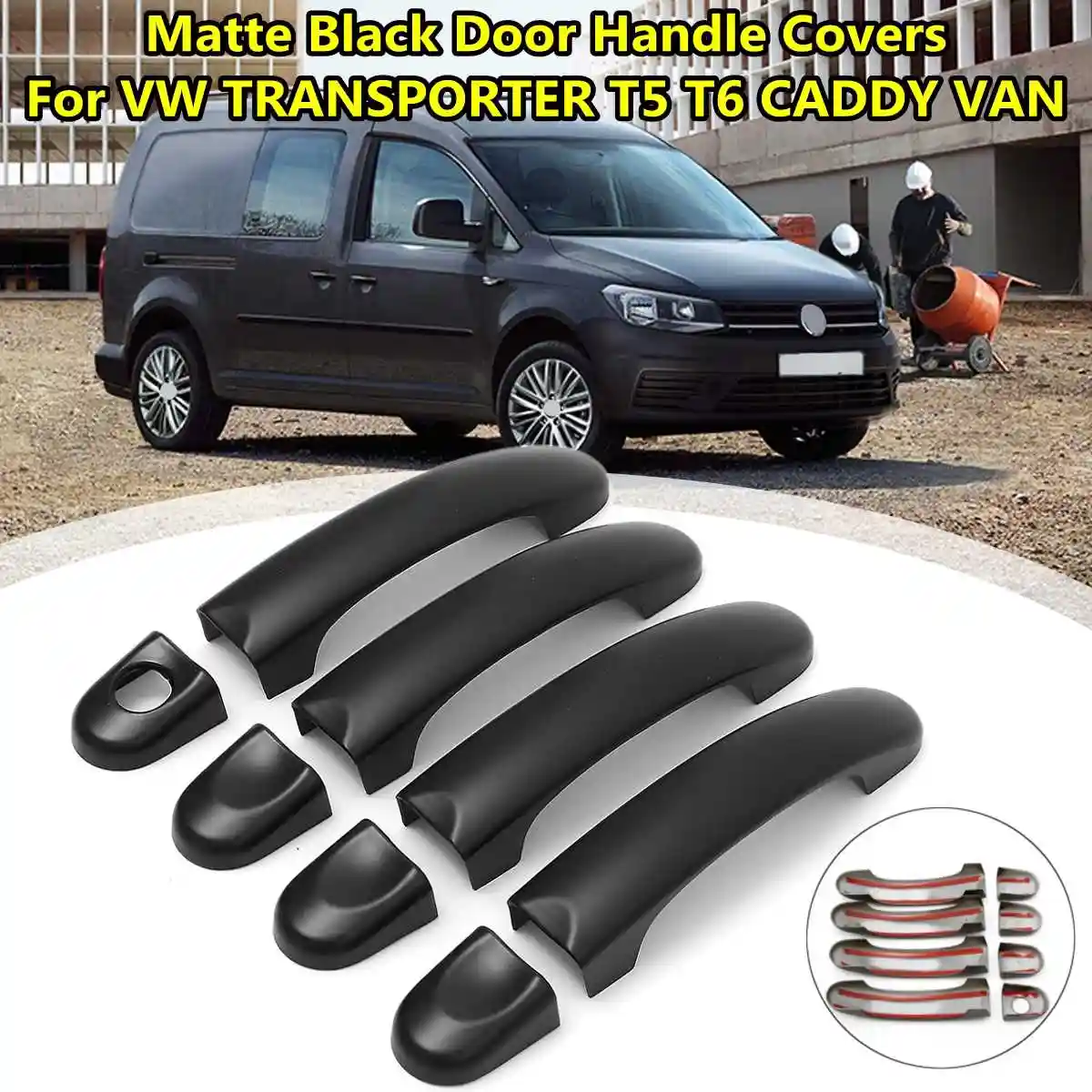 SHOUNAO 9pcs Set ABS Carbon Fiber Door Handle Covers Trim Fit For VW TRANSPORTER Fit For T5 2003-2015 Fit For T6 2015-up Fit For CADDY VAN 2004-2015 