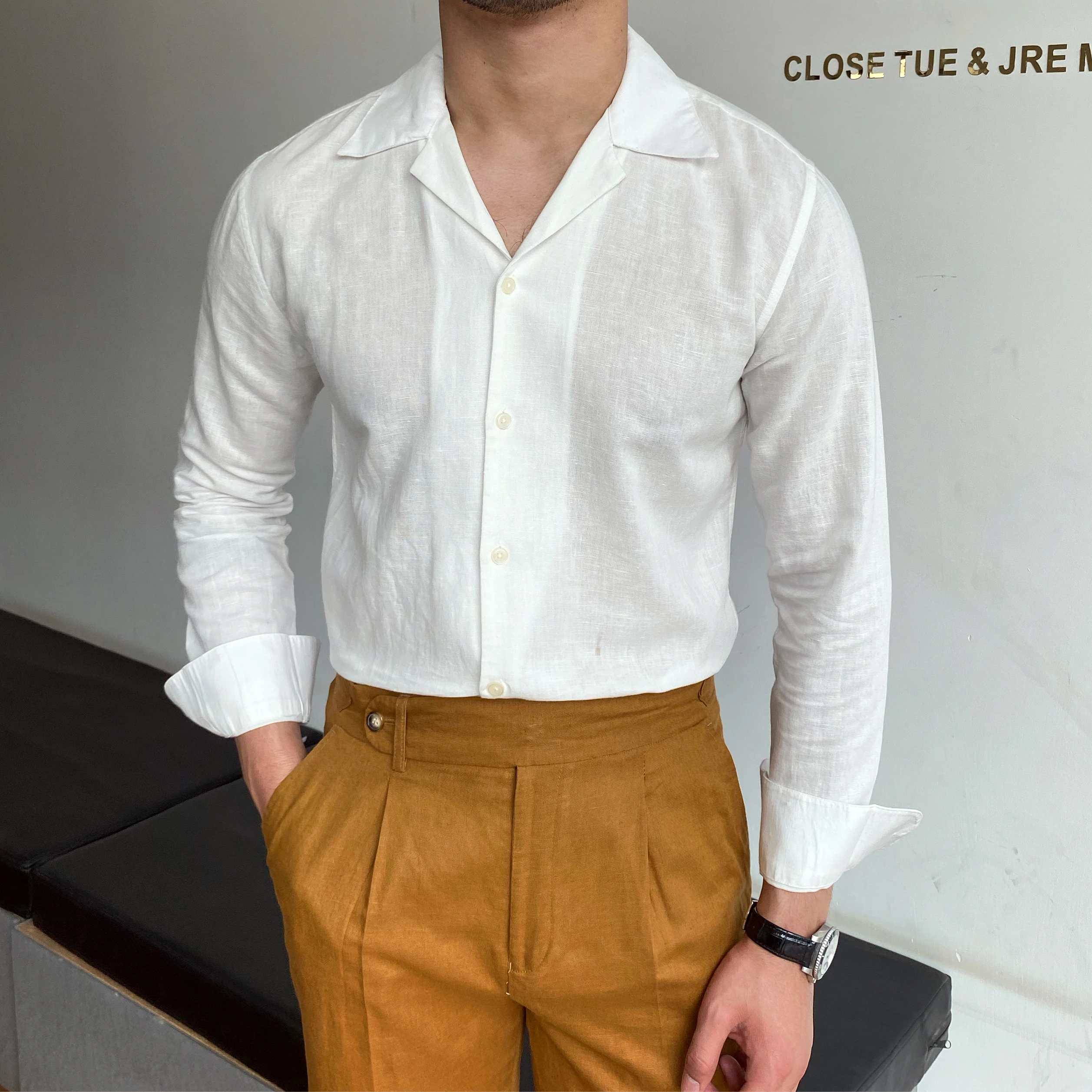 Business Formal Dress Shirt Long Sleeve Shirt Men British Style Casual All Match Solid Color Summer Linen Shirt Trendy Men Bluecasual Shirts - Aliexpress