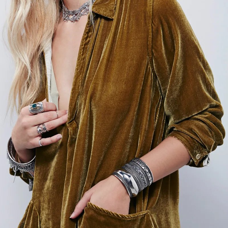 Повседневная Удобная бархатная рубашка с отложным воротником платье длинным