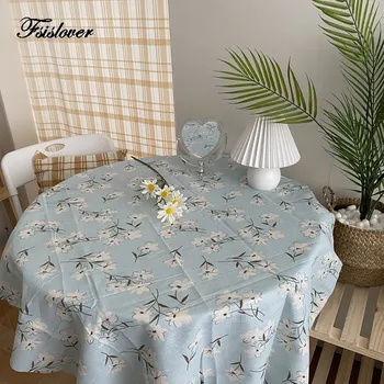

FSISLOVER DIY Gardenia Table Cloth Cotton Tablecloth Round Tablecloths Dining Table Cover Obrus Tafelkleed mantel mesa nappe
