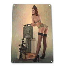 Сексуальная девушка и пистолет винтажные металлические жестяные знак Ретро-табличка картина классическое Украшение стен для бара тренажерный зал кафе-бар Домашний гараж