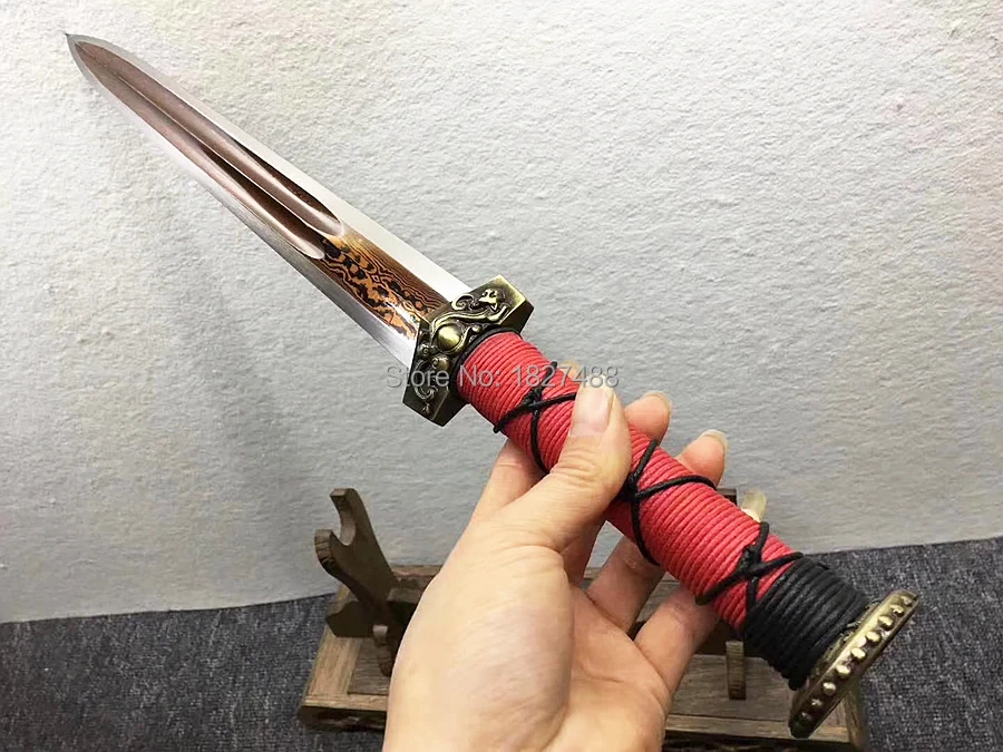 Chinese KungFu Short Dao Sword WuShu Han Tang Saber Jian Red Folded Steel Sharp Home Decoration Collection Real Knife Swords