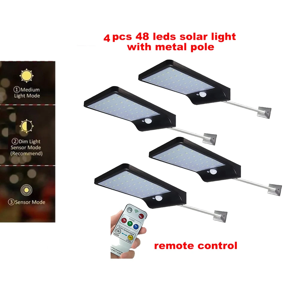 

2/4pcs Waterproof 48 LED Solar Panel Power Light PIR Motion Sensor Wall Lamp Outdoor Path Yard Garden Fence Night Light security