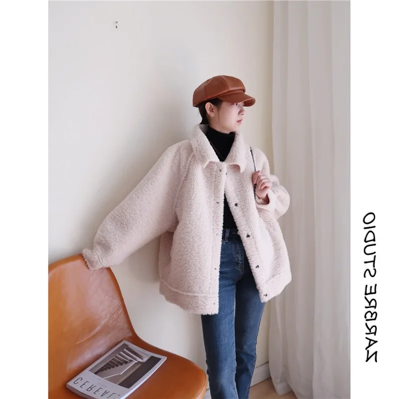

Type Thief Western Style ~ 2019 Winter Soft Waxy Elegant Warm BF Style Loose-Fit Lambs Wool Coat Women's