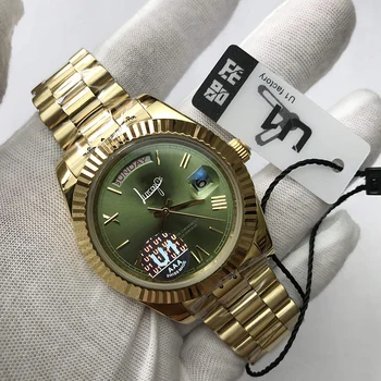 

classic 18K gold watch Men automatic mechanical sweeping movement luxury Watches green dial daydate AAA