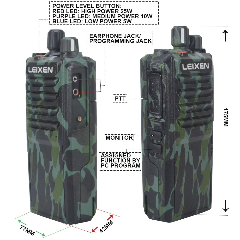 LEIXEN VV-25 UHF Walkie talkie long distance comunicador Genuine 25W high power 15Km talkie walkie 400-480MHz Camouflage 5