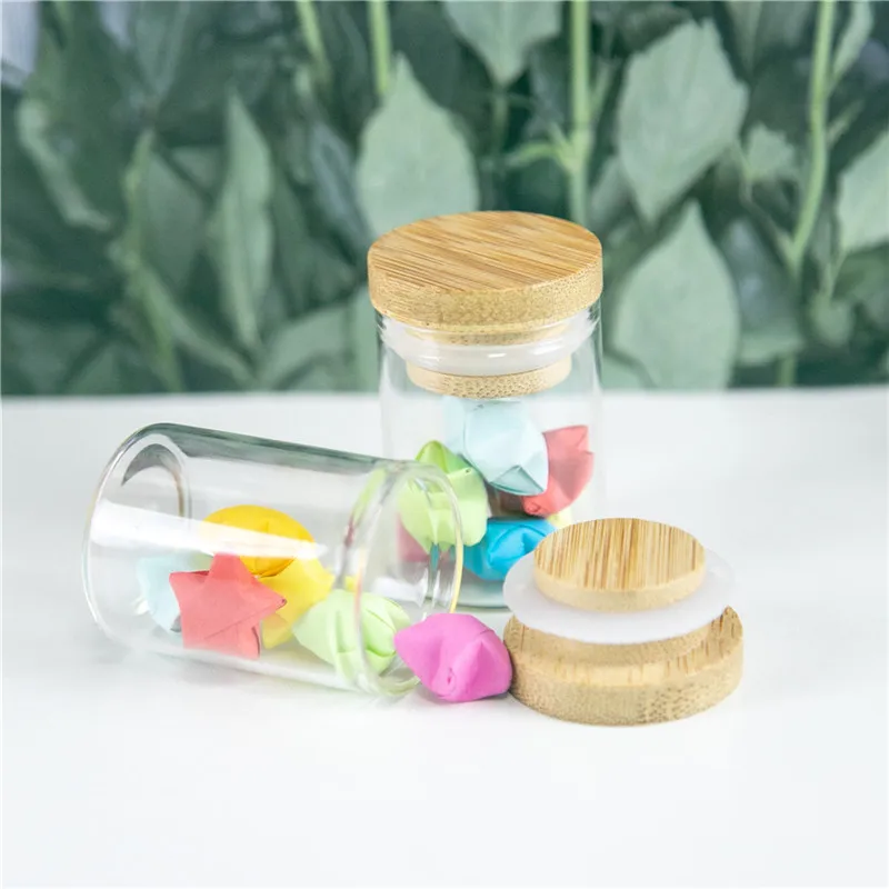 50pcs 15ml 30x40mm Glass Bottle With Bamboo Cap Glass Bottles Liquid Food Grade Tea Liquorice Candy Saffron Jars Vials 6