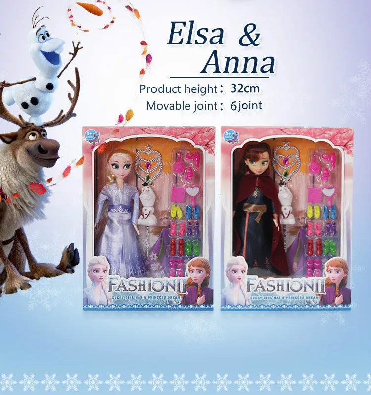 

New 31cm Disney Frozen 2 Anna And Elsa Princess Doll 12 Movable Joints Girl Boneca Clothes Dolls For Figures Gift Set Child Toys