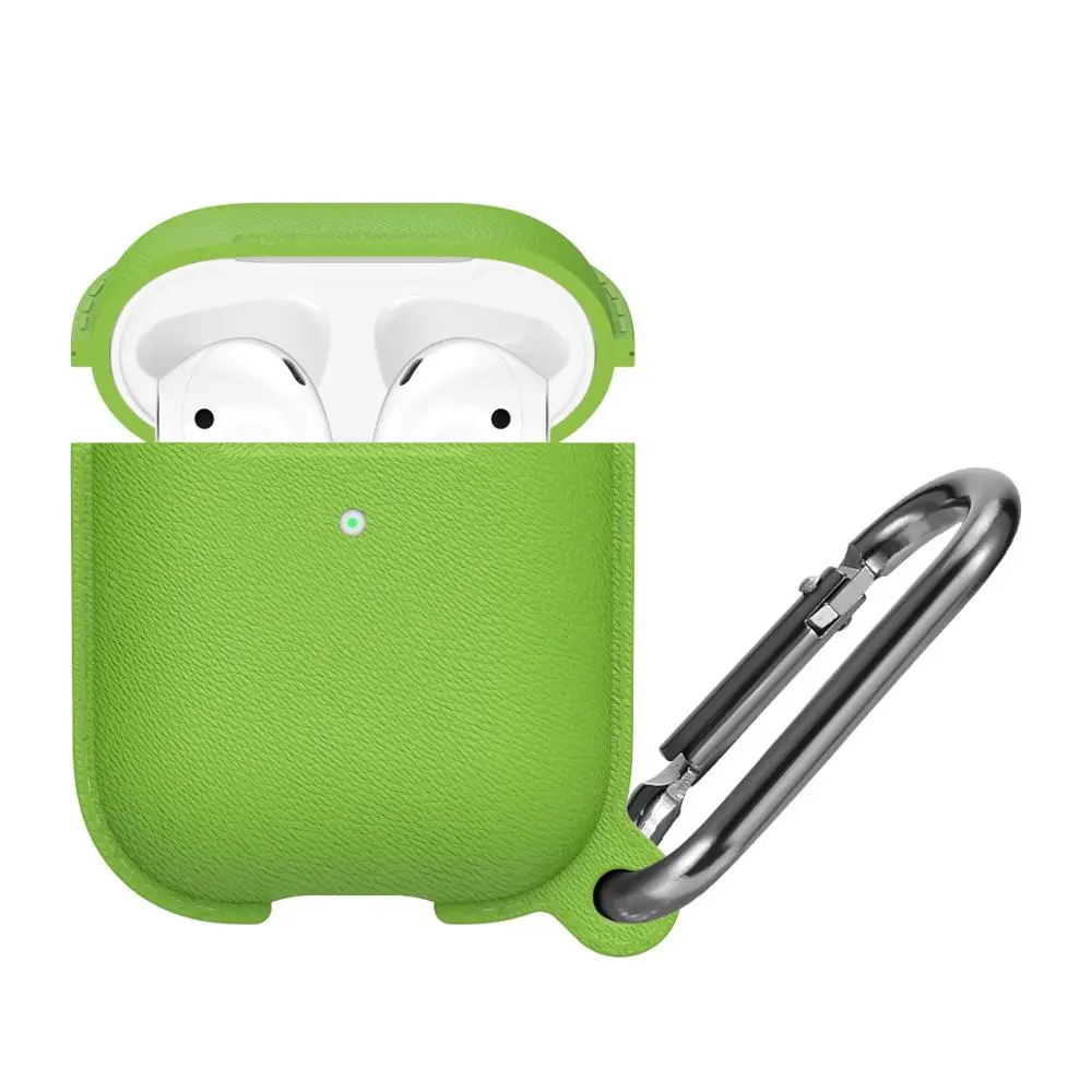 Green Стиль Litchi Мягкий силиконовый чехол для Airpods 1 2 чехол противоударный полный защитный чехол для Airpods чехол с крючком - Цвет: Green