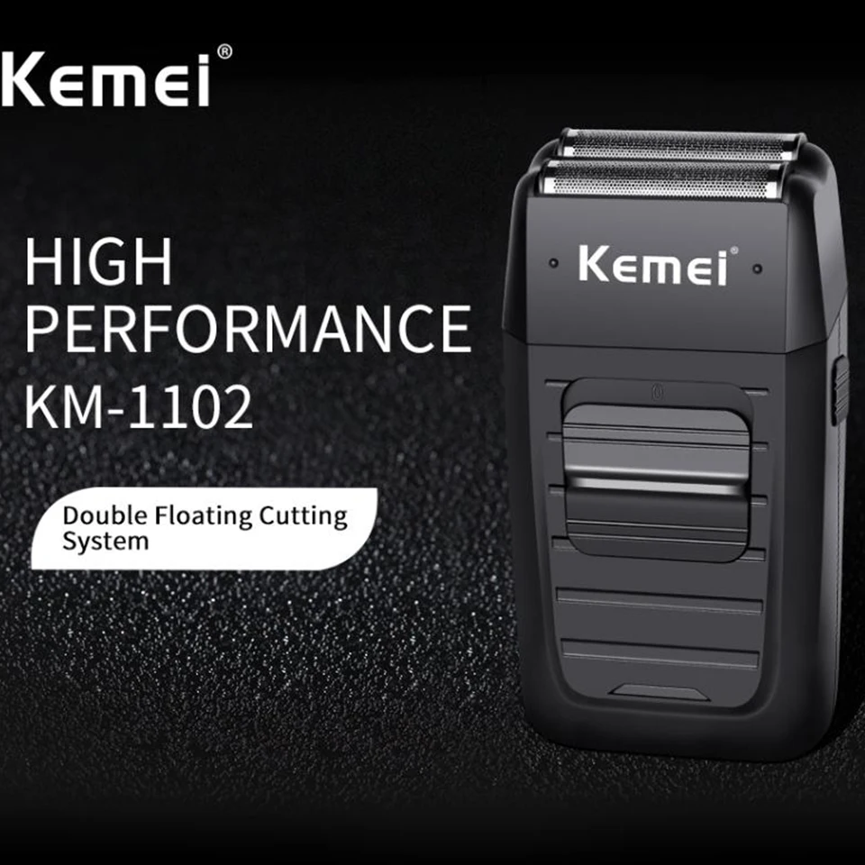 Kemei KM-1102 Аккумуляторная Беспроводная Бритва для мужчин с двумя лезвиями, возвратно-поступательная Бритва для бороды, многофункциональный