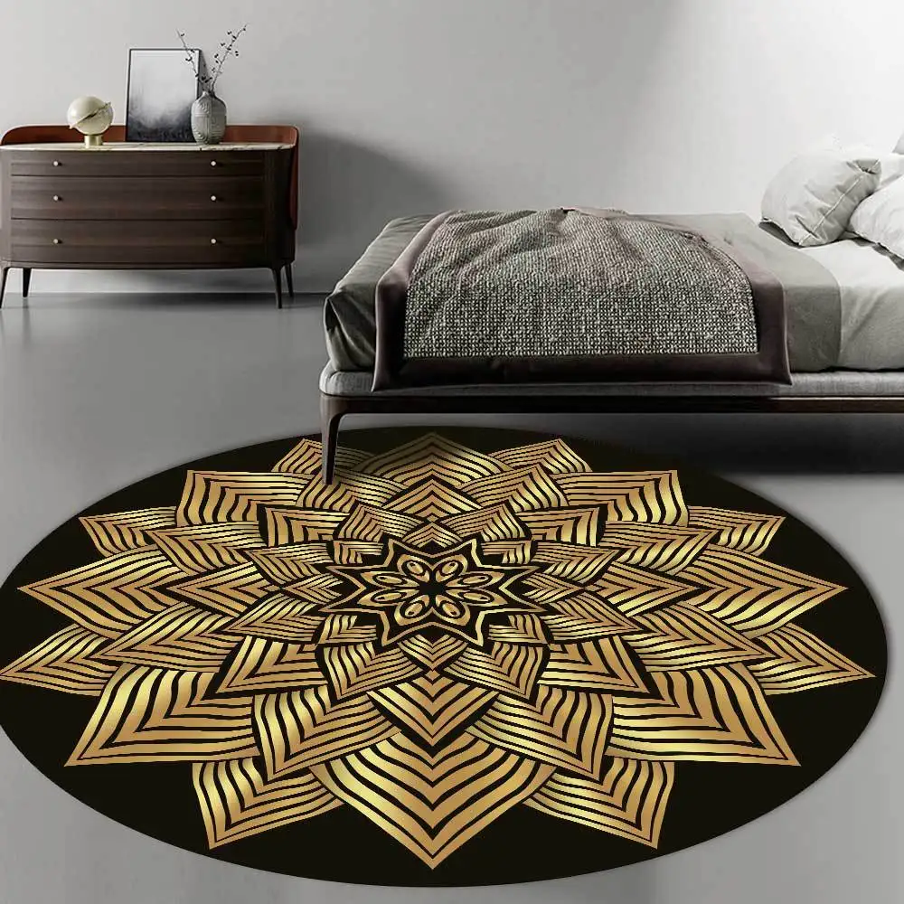 

Fashion Modern Golden Geometry Flower National Wind Room Bedroom Hanging Floor Chair Round Cushion Carpet Customized