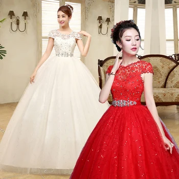 

Free shipping red wedding dress 2019 white plus size lace Vestidos De Novia cheap wedding gowns short sleeves bridal dress