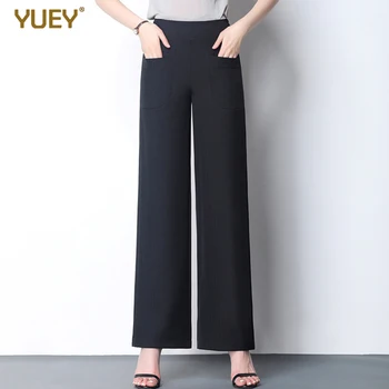 

YUEY 2020 S to 6XL Spring and Summer New Wide Leg Pants Women's High Waist Large Size Loose Fashion Black Trousers Gray