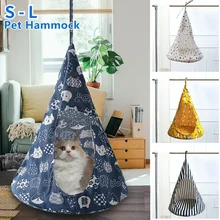 

Pet Cat Tent Hammock Cat Removable Hanging House Bed Cone Shape Breathable Linen Sponge Cage Cover Creative Pet Supplies