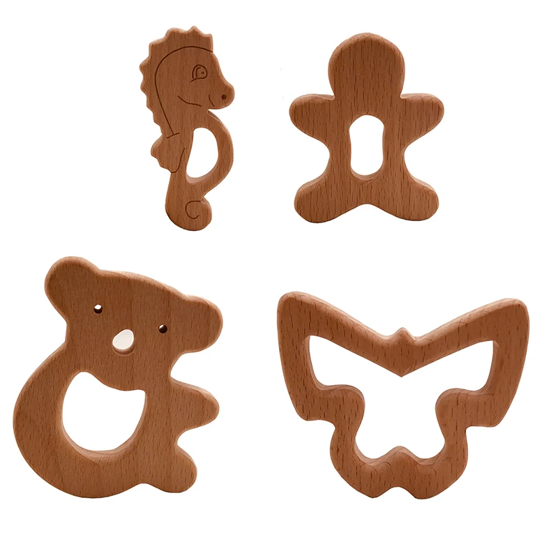 Kissteether  나무 이빨 딸랑이, 천연 동물 코끼리 토끼, 몬테소리 영감, 간호 펜던트, 1 개