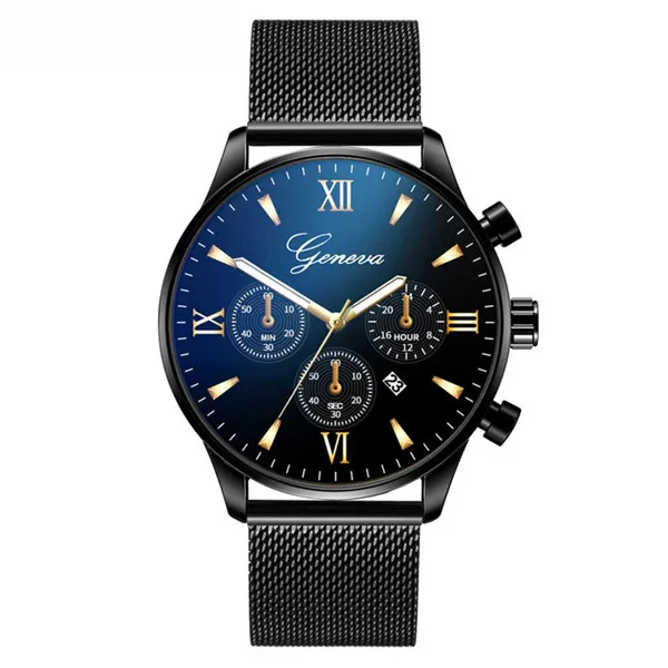 Роскошные модные мужские часы с тремя глазами Geneva, розовое золото, стальной сетчатый Браслет, повседневные римские Кварцевые наручные часы, подарок Relogio A40 - Цвет: C
