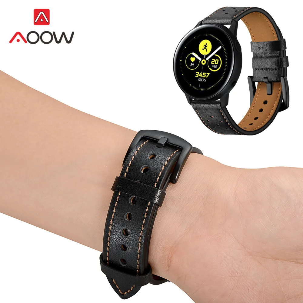 20 мм ремешок из натуральной кожи для samsung Galaxy Watch Active 42 мм gear S2 huawei Garmin Amazfit BIP быстросъемный браслет