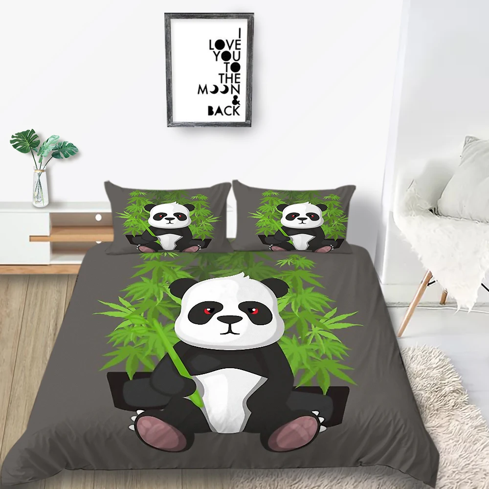 Набор постельных принадлежностей с 3d принтом с рисунком панды пододеяльник двойной полный размер королева с наволочкой 3 шт