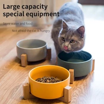 

Ceramic Cat Dog Bowl Tableware Bowls Pet Food Water Bowl Bamboo Frame Antiskid Cat Dog Bowl Dish with Wood Stand Feeding Bowl