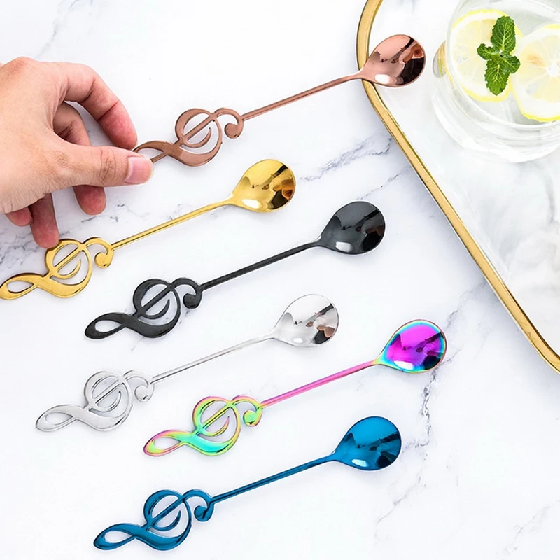 

6Pcs Stainless Steel Spoon Coffee Note Shape Music Theme Tea Stirring Spoon Small Ice Cream Dessert Scoop Flatware