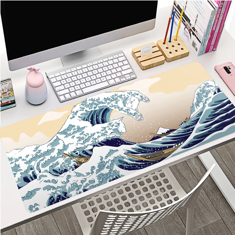 kan opfattes næve Husk Art Table Black Large Mouse Pad Anime Computer Desk Gaming Accessories Kat  Great Wave Deskmat Mousepad Gamer Carpet DropShipping