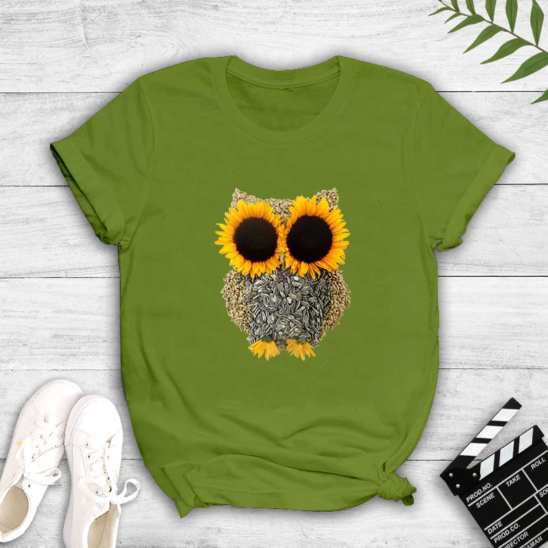 

Women T-shirt Summer Short Sleeve Cotton Big Eyed Owl Printing O Neck Female Tshirt Tees Tops Woman Tshirts Ropa Mujer tops