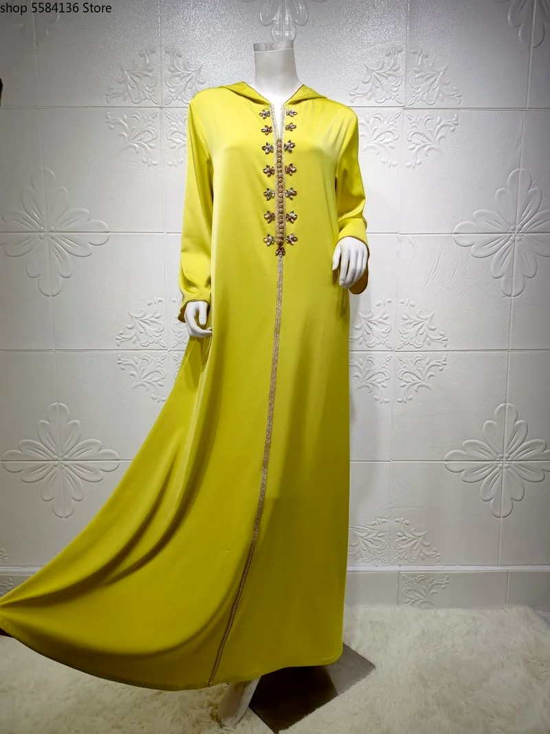 

Abaya Dubai Turkey Muslim Hooded Dress Women Moroccan Caftan Elegant Lady Islamic Clothing 2021 Eid Mubarak Djellaba Femme