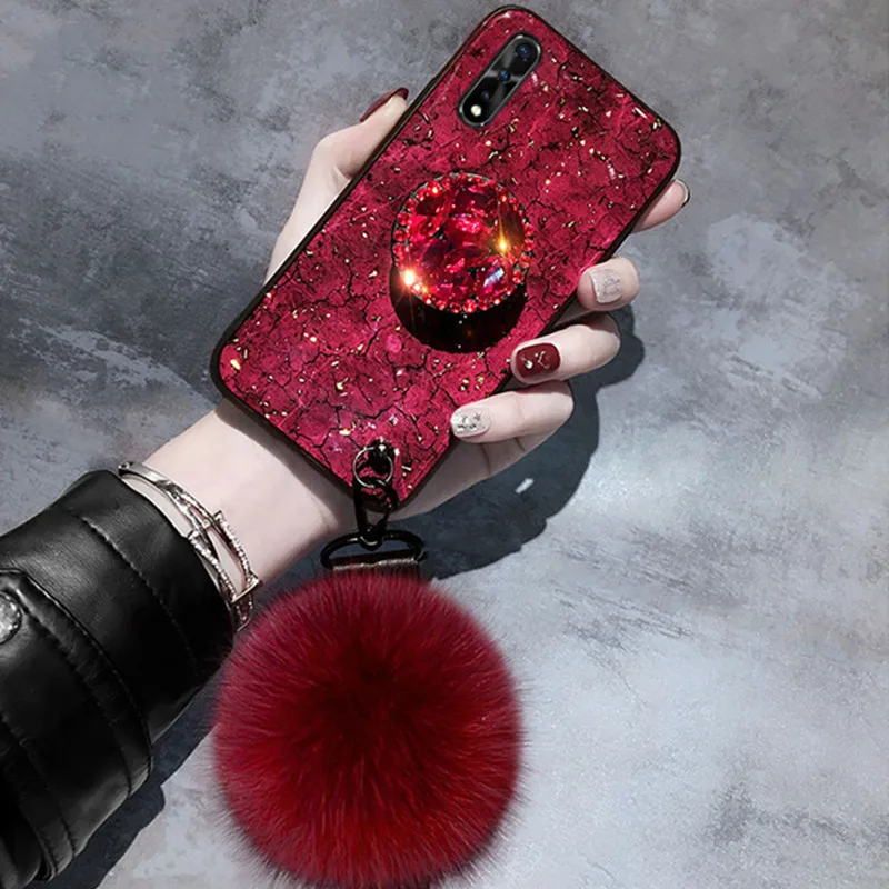 

Phone Case For OPPO Realme 3 Realme 5 Pro Realme Q X Lite K3 R11 R11S Plus R15 R17 Pro Fancy Diamond Cute Fox Pompom Flake Cover