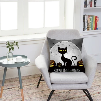 

2pc Halloween Letter Cushion Cover Night Cat Pumpkin Throw Pillow Printed Decorative Pillow Case For Sofa Bedroom New