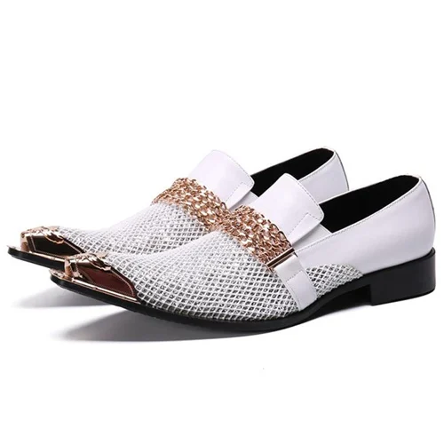 Men White Shoes 02 Летние мужские туфли на каблуке с острым носком без застежки; лоферы из натуральной кожи с металлической отделкой; Мужские дышащие туфли ручной работы на плоской подошве; SL807 - Цвет: Men White Shoes 02