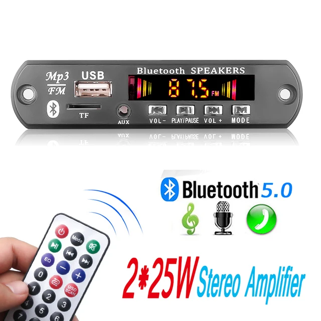 2*25W Stereo Bluetooth 5.0 MP3 Player Decoder Board 12V 50W amplifier Car FM Radio Module Handsfree Support TF USB AUX Recorders 2