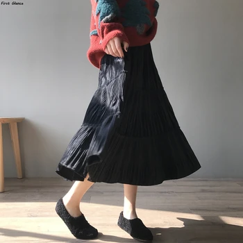 

2020 Autumn/Winter New Gold Velvet skirt Woman Chic Temperament High Waist Large Pleated Skirt Female To Keep Warm Skirt