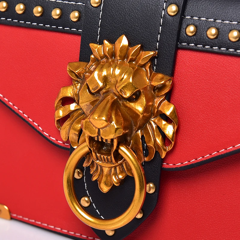 Ручные сумки через плечо для женщин высокое качество кожаные маленькие сумки модная металлическая Львиная головка женская сумка через плечо красная