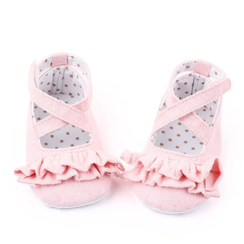 New Baby Girls Princesss Shoes Newborn Flower Crib Shoes Soft Sole Baby First Walkers Infants Antislip Shoes - Цвет: Розовый