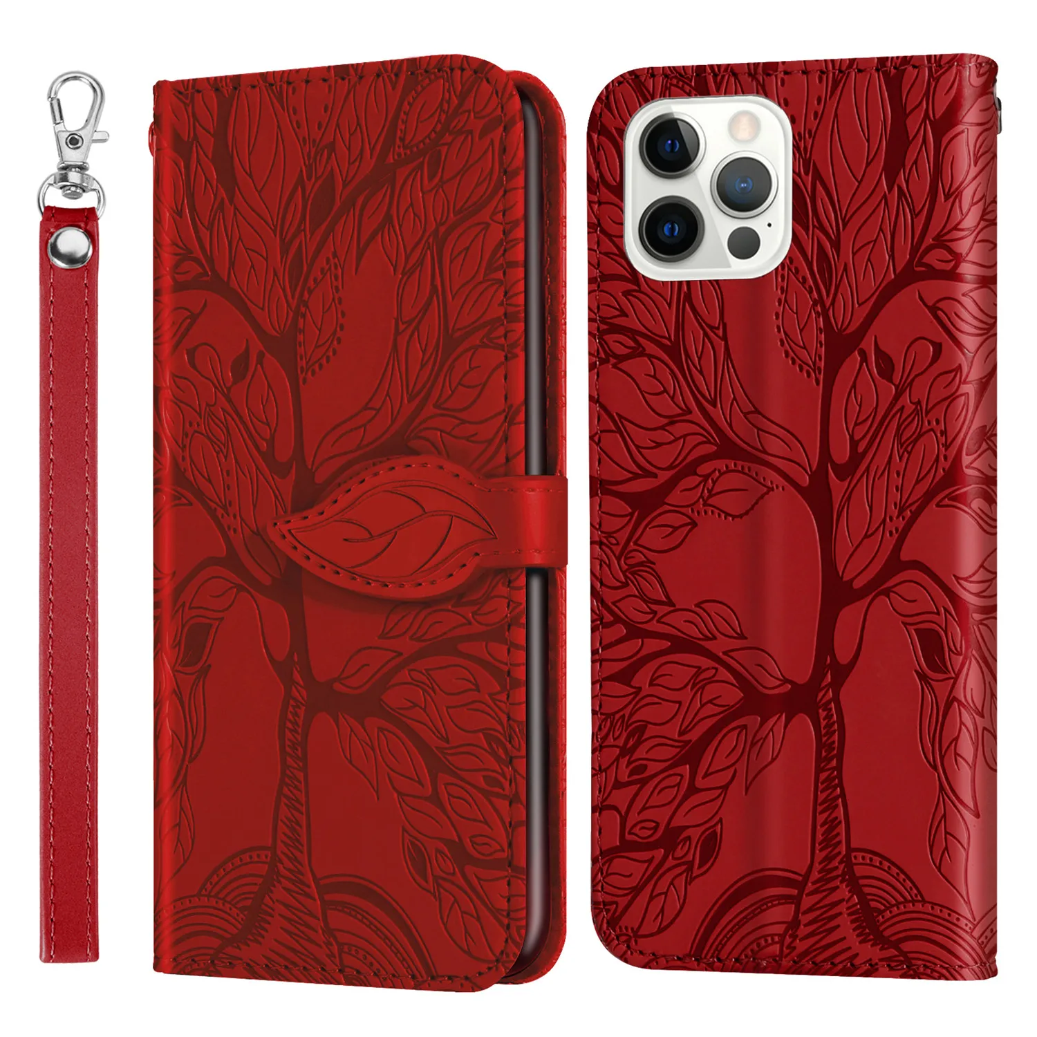 3D Tree Pattern Leather Flip Phone Case For iPhone 13 11 Pro Max 12 Mini XR X XS 6 6S 7 8 Plus SE 2020 Holder Wallet Satnd Cover apple 13 case