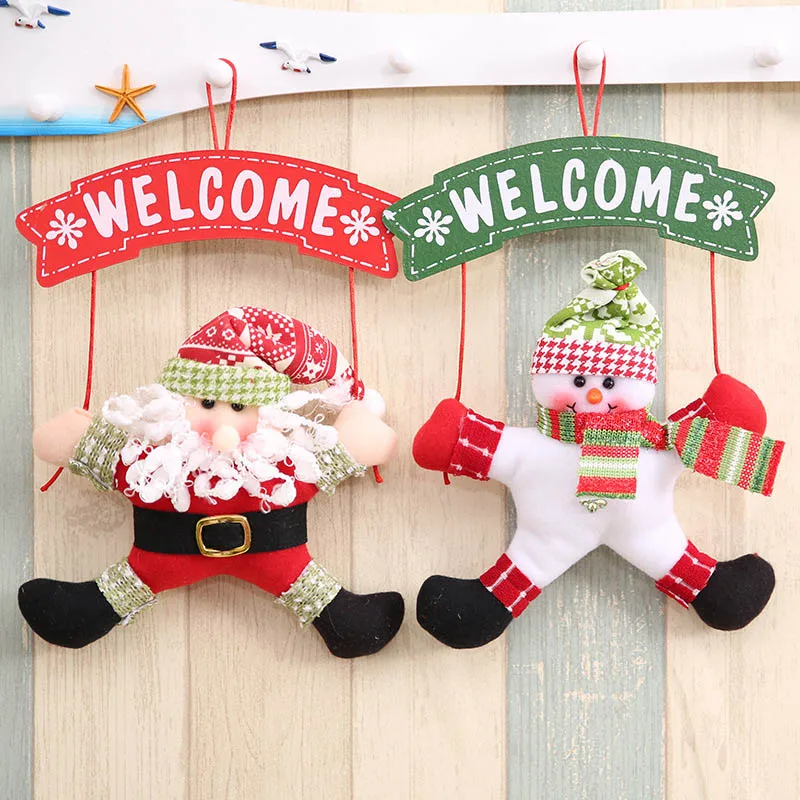 

DIY Welcome Door Plate Snowman Xmas Door Hanging Ornament New Year Gift Party Santa Claus Merry Christmas Decorations For Home