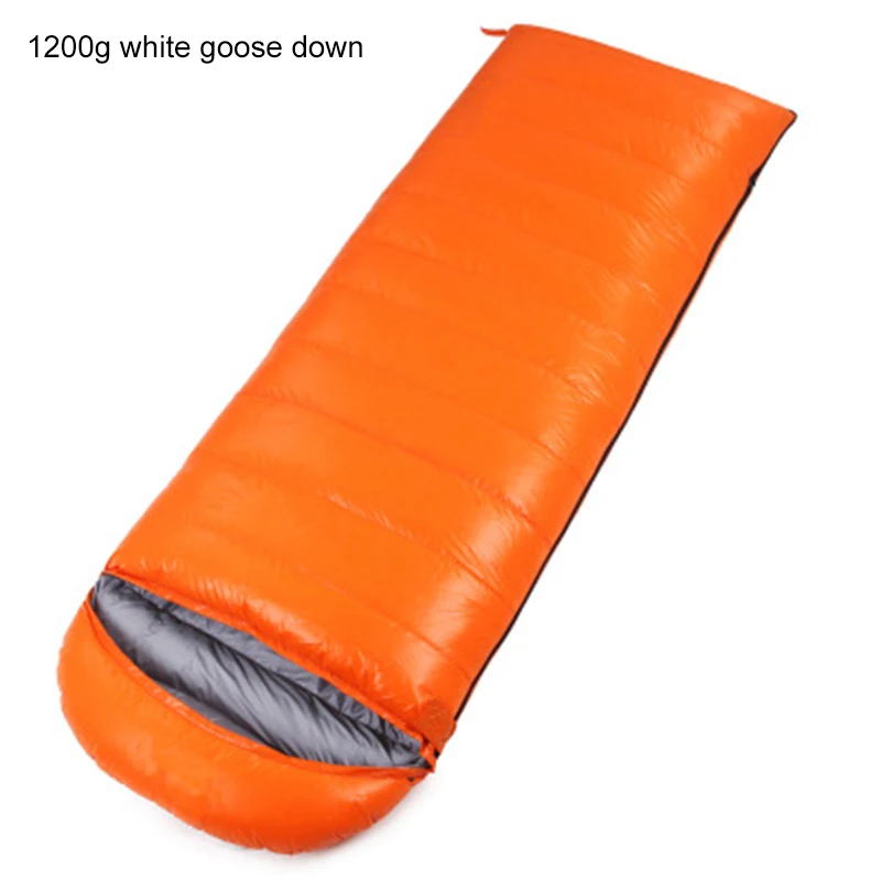 Orange1.2kgGooseDown Открытый Кемпинг вниз белый гусиный пух сплайсинга двойной спальный мешок для взрослых утолщение конверт Тип спальный мешок заполнение 400 г-1200 г - Цвет: Orange1.2kgGooseDown