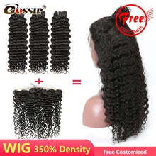 Personalizado gratuitamente 13x4 Lace Frontal Perucas Por Remy Do Cabelo Humano Onda Profunda Brasileira Pacotes Com Fecho Frontal Fofocas peruca do laço(China)