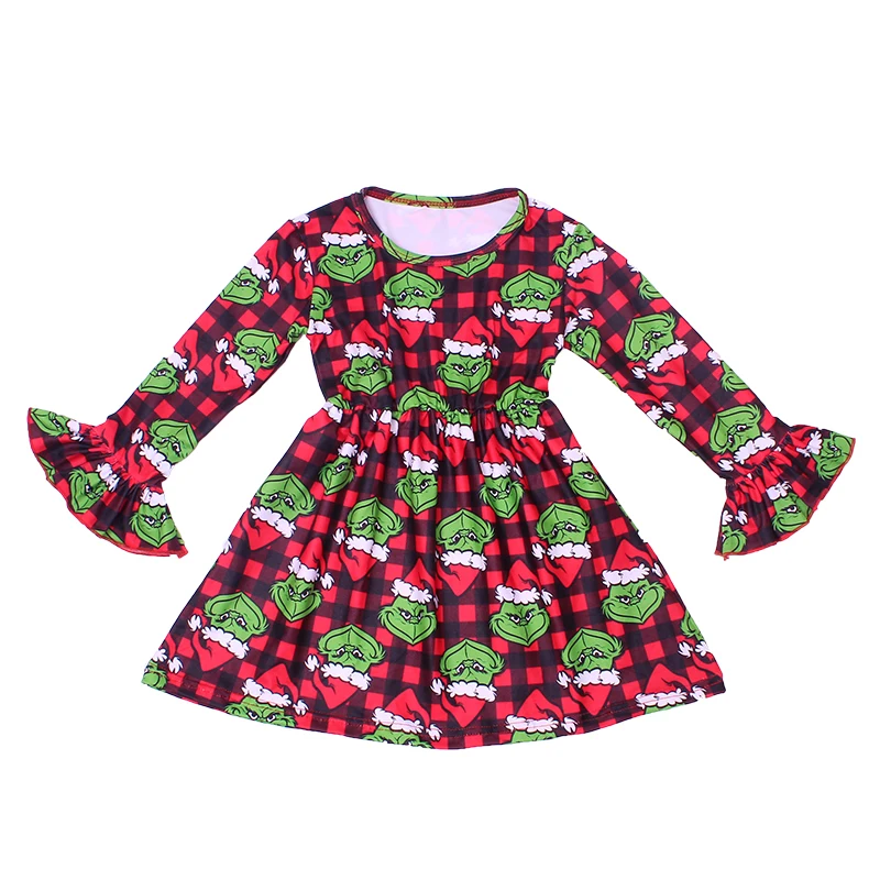 Comprar Niños Vestidos de Navidad para niñas leche seda niño invierno vestido Navidad niña fiesta vestido Flare manga larga Grinch Vestidos ropa