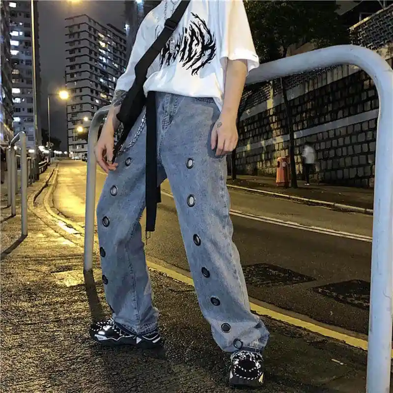 NiceMix женские Harajuku стиль уличная хип хоп панк выдолбленный повседневные джинсы женские джинсы Широкие брюки женские