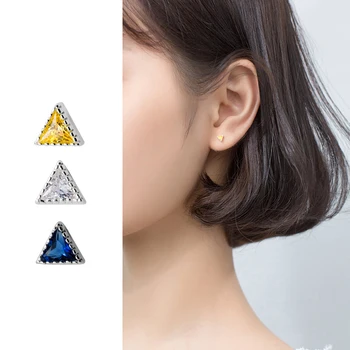 

Mocanie Fashion 925 Sterling Silver 3 Color Crystal Tiny Mini Geometric Triangle Anti-Allergy Stud Earring for Women Fine Jewelr