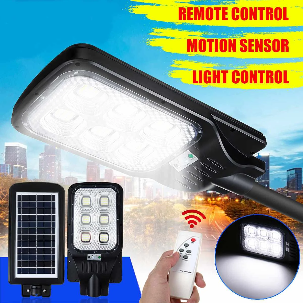60W LED Solar Street Lamp With Timing Remote Controller Waterproof IP65 Outdoor Lighting for Villas and Garden