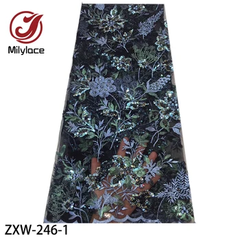 

Latest African Tulle Lace Embroidered Fabricc with Sequins High Quality African Nigerian Wedding Fabric ZXW-246