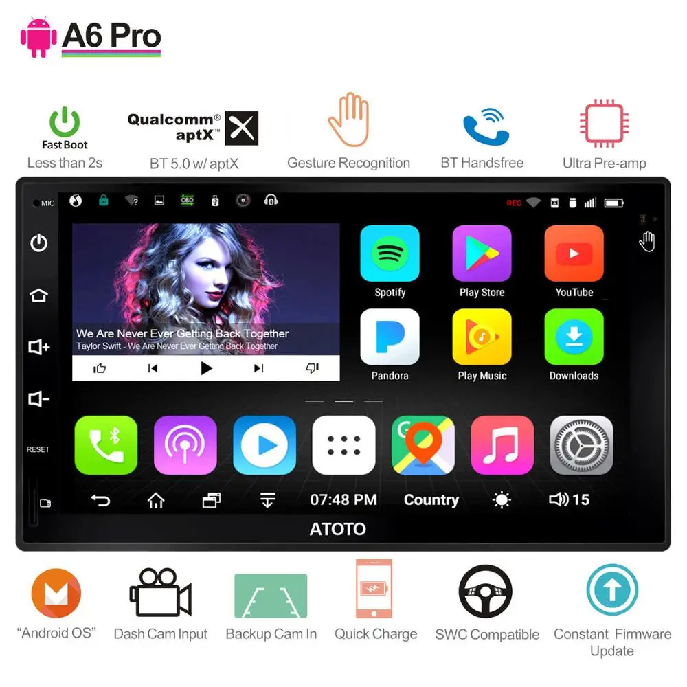 ATOTO A6 2 Din Android автомобильный GPS стерео плеер/2x Bluetooth/A6Y2721PR G/управление жестами