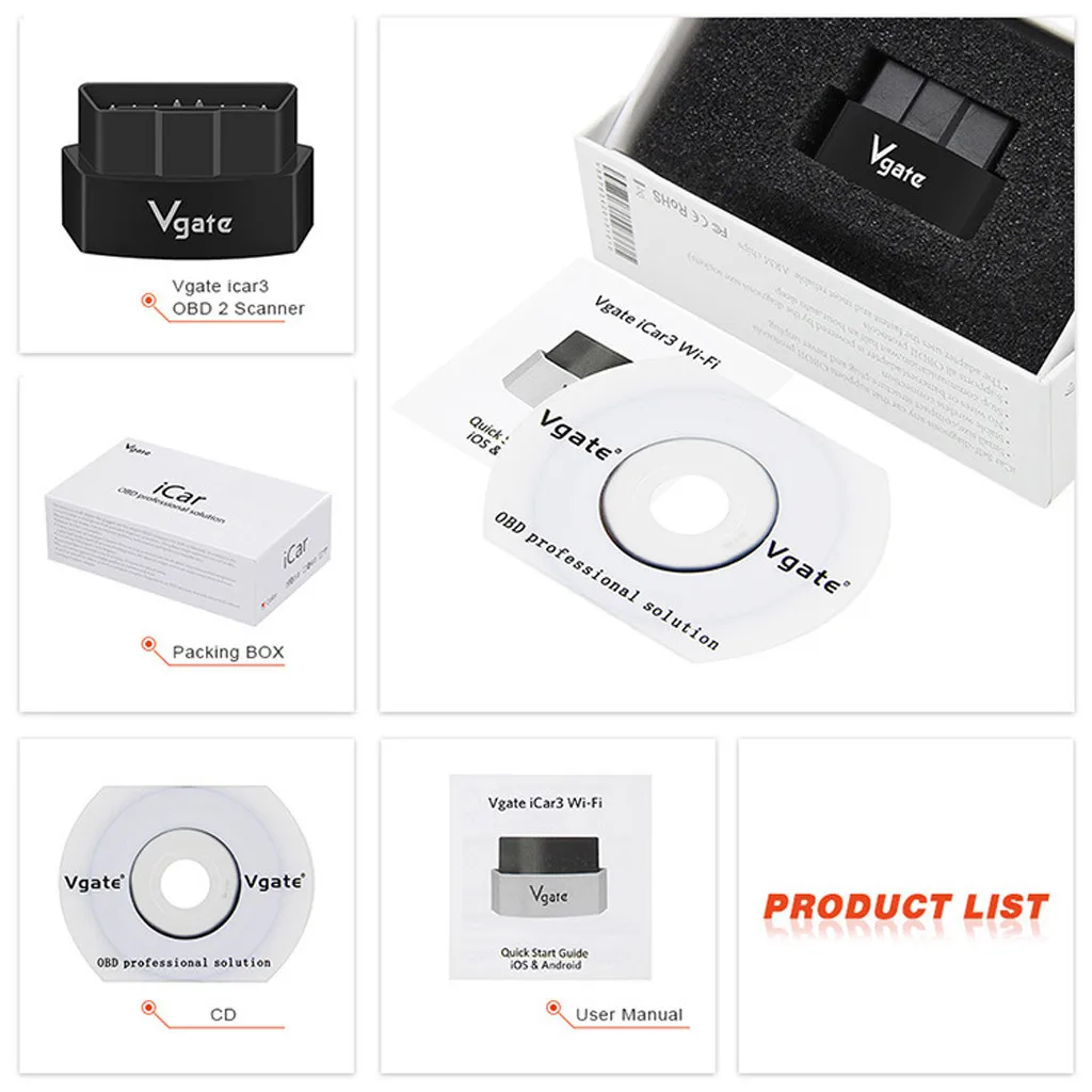 Vgate iCar3 ELM327 WiFi Bluetooth 3,0 OBD2 автомобильный диагностический сканер для Android US для ISO9141-2 J1850 VPW автомобильные аксессуары